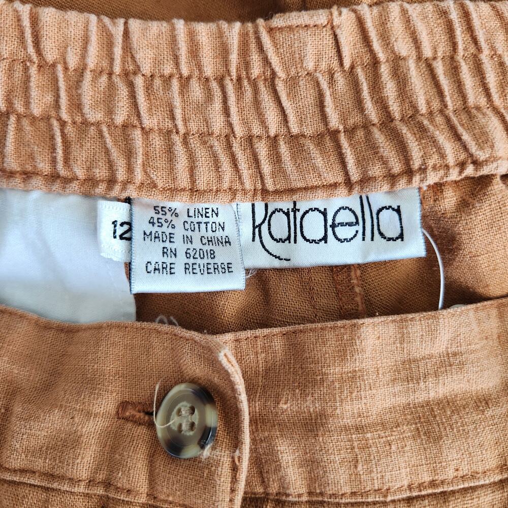 Vintage 90s Rust Orange Linen High Waisted Pleated Mom Shorts Rafaella S - Picture 5 of 11